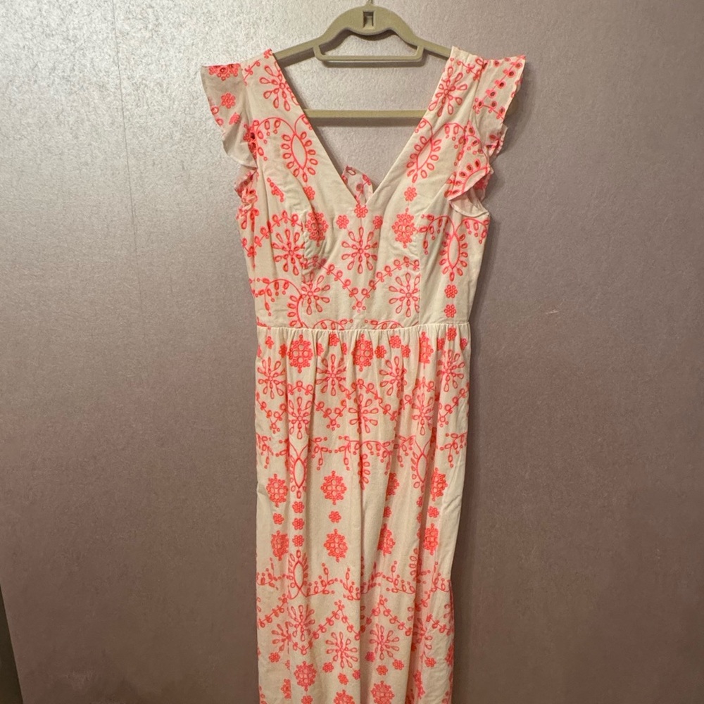 Lilly Pulitzer Cream Midi Dress with Coral Pink Floral Print